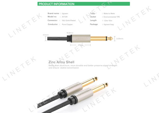 6.5MM MALE TO MALE STEREO AUX AUDIO CABLE (AV128)